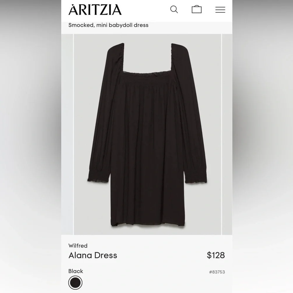 Aritzia babydoll Alana dress XS black - Picture 1 of 1